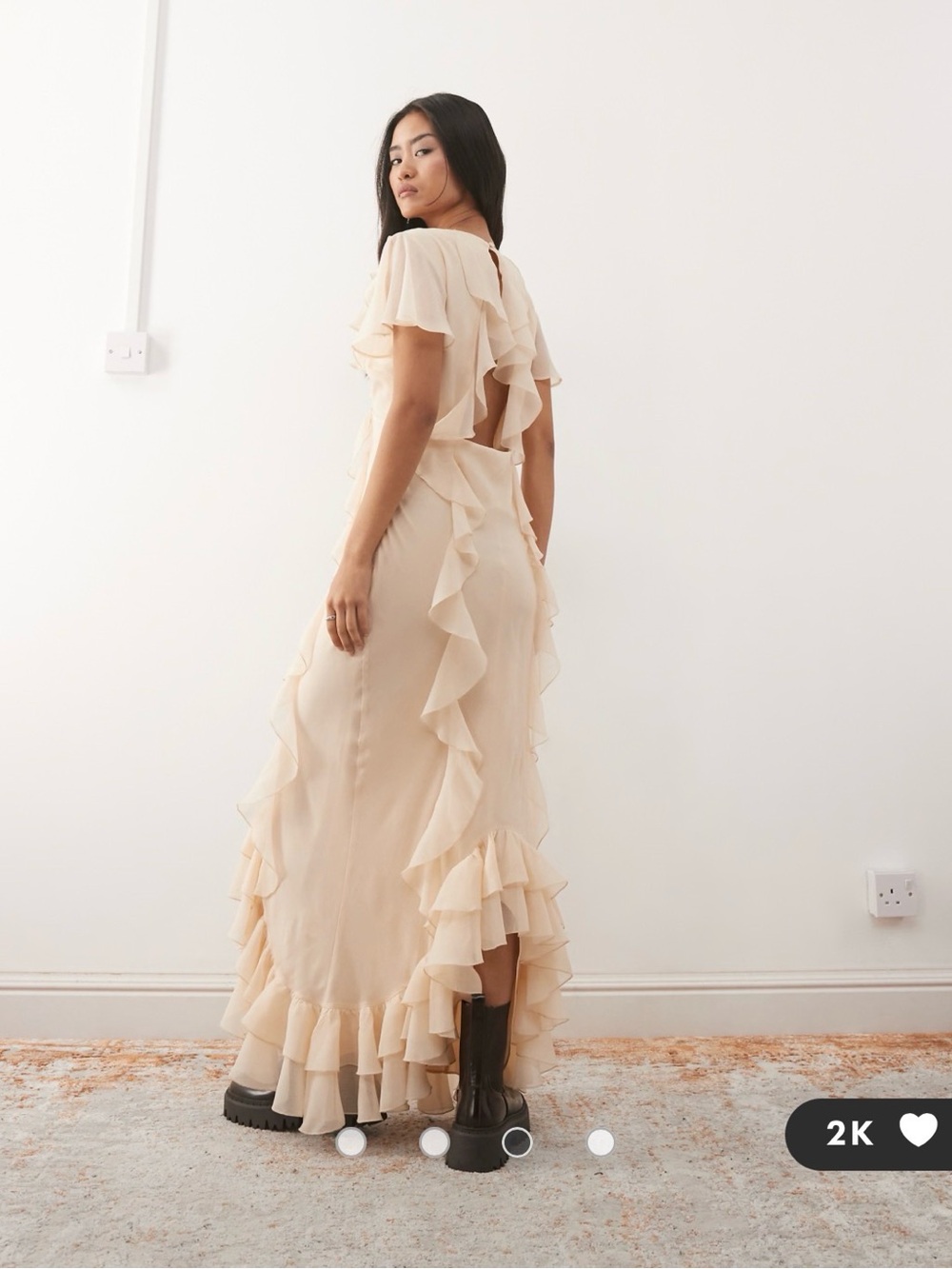 ASOS Cream Ruffle Trim Maxi Dress - Picture 3 of 3